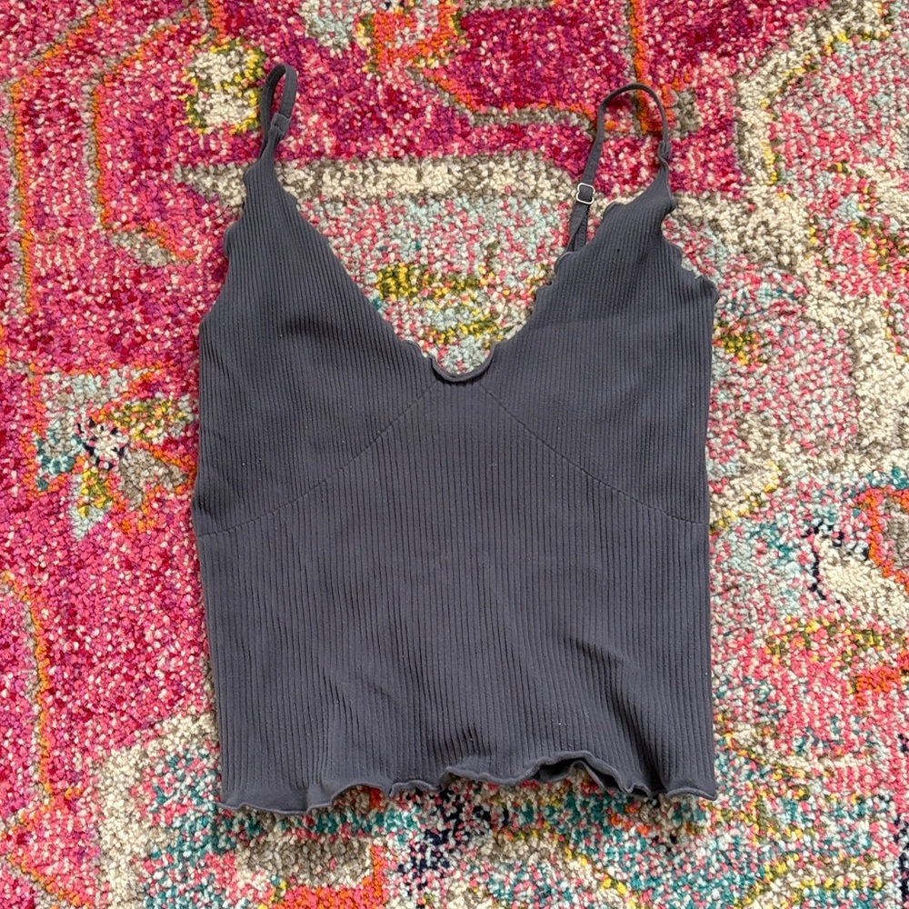 Free People Charcoal Ribbed Tank Top